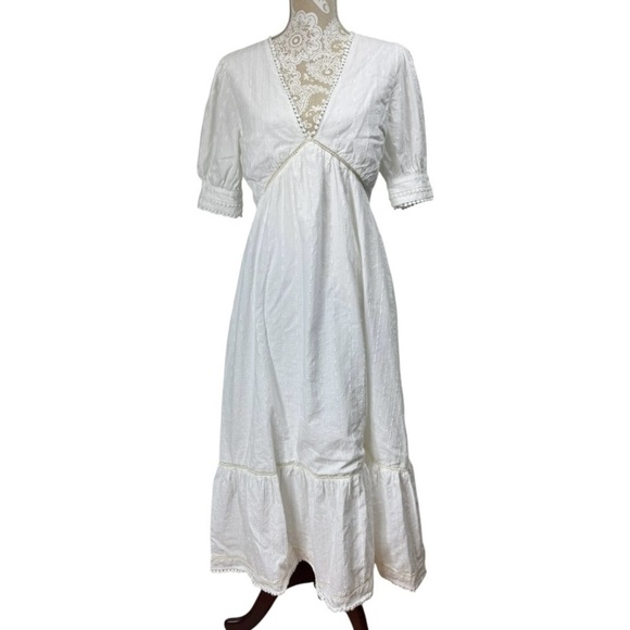 Revolve Tularosa Size Medium Lou Short Sleeve V Neck Midi Dress White Sundress - Picture 2 of 13